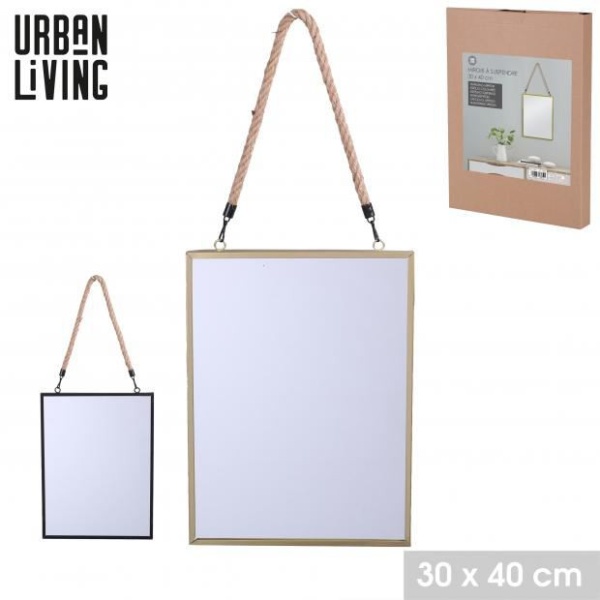 Espejo metal rectangular con cuerda Gold