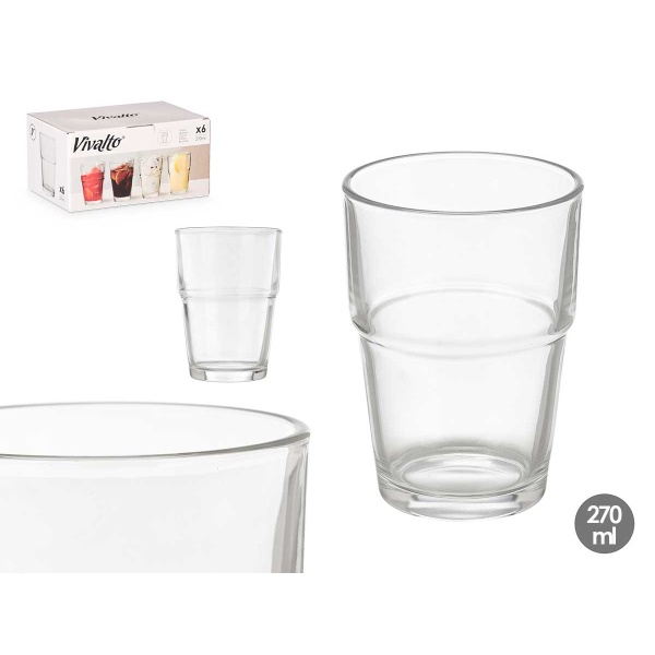 Pack 6 vaso cristal apilable 270ml