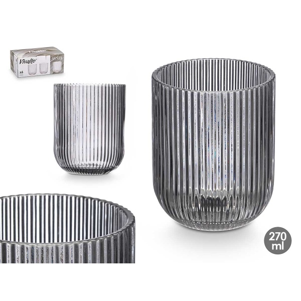 Pack 6 vaso Gris Rayas 270ml