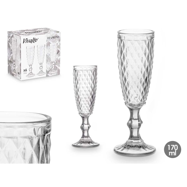 Pack 6 copa cava Diamante Transparente 170ml