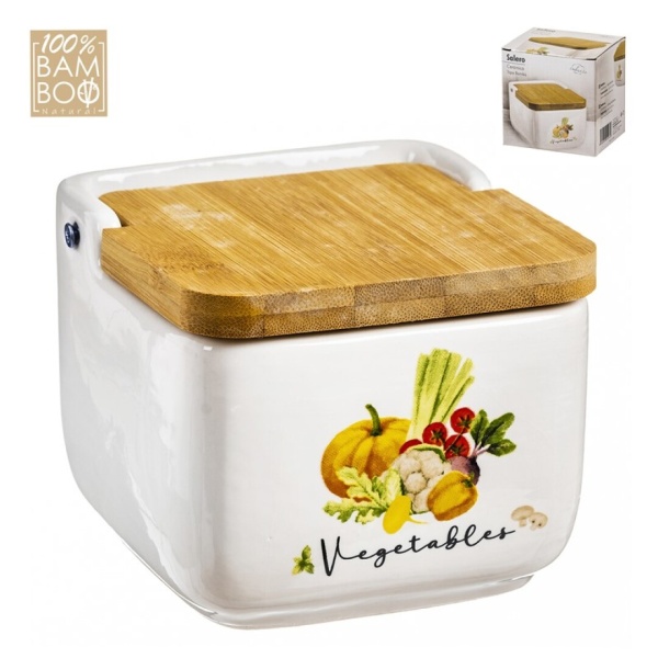 Salero cerámica tapa bambú vegetables