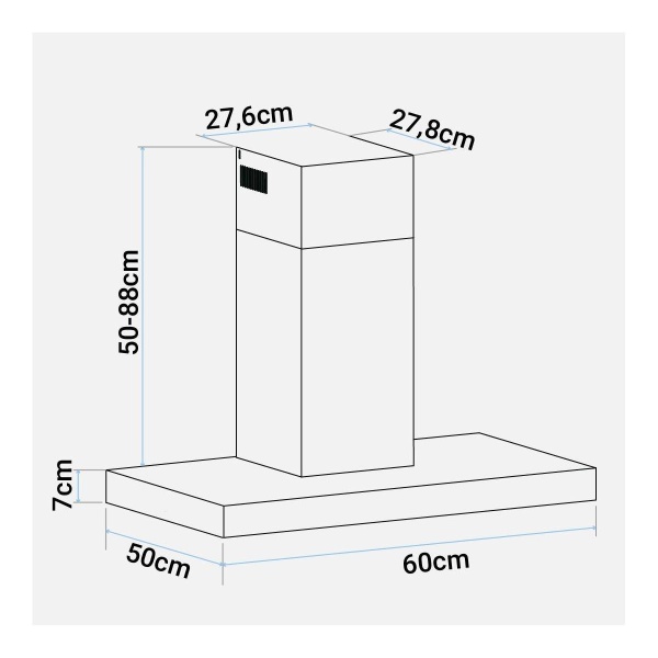 Campana Tipo T 60cm Inox frontal negro